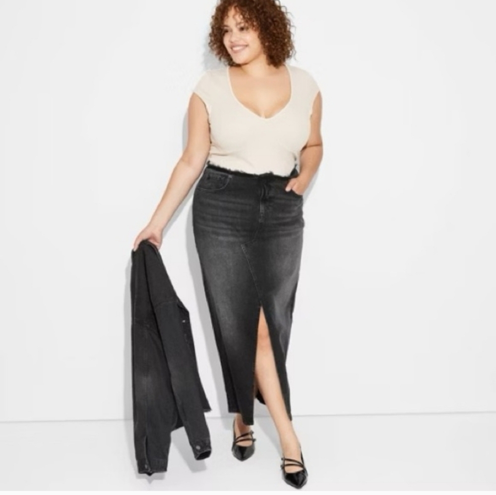 Women's Low-Rise Denim Midi Skirt - Wild Fable Black 0 - Picture 2 of 16